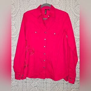 Cowgirl Red Longsleeve Pearl Snap Western Shirt, Large